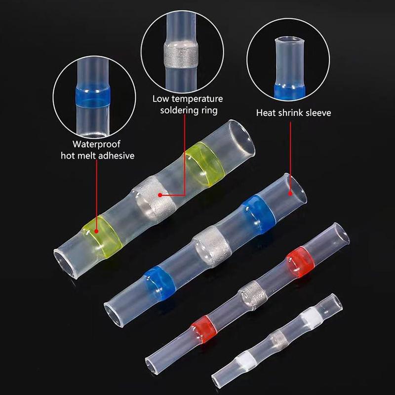 50Pcs Heat Shrink Connectors Sleeve Tube Terminals Electrical Butt Splice Wire Connector Splice Solder Insulated Cable