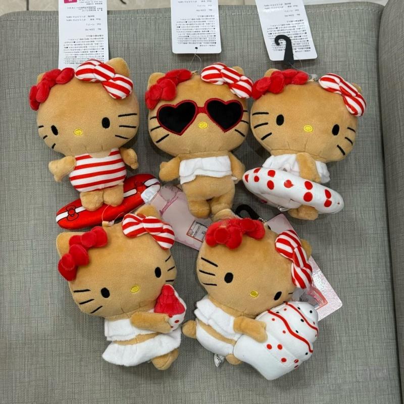 12cm Summer black Tanned Skin Series Float Ring Plush Toy Keychain Red White Kitty cat Stuffed Backpack Charm
