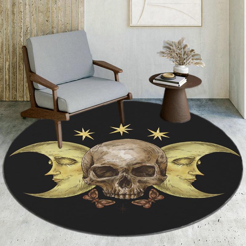 Skull Moon Round Rug Nonslip Area Rug Office Chair Mat Carpet For Living Room Bedroom Home Decor