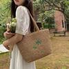 Palm tree embroidered straw tote bag handbag
