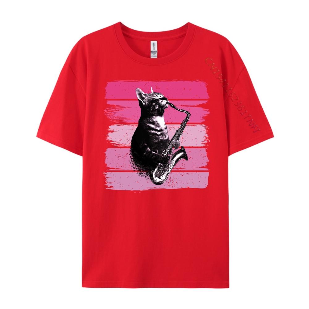 Cat Playing Saxophone Cat Jazz Sax Retro Saxophonist Cute Oversized T Shirt Gifts For Men EU SIZE Slogan S