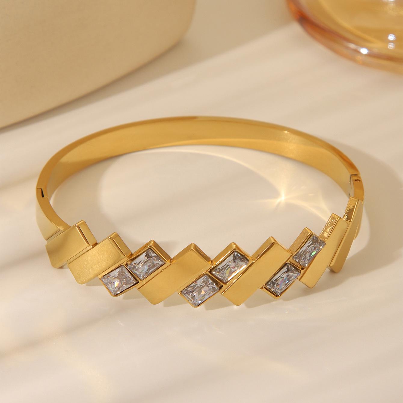 Позолоченный циркон геометрический неправильный браслет: Элегантные, Модные Украшения для Рук 18K Gold