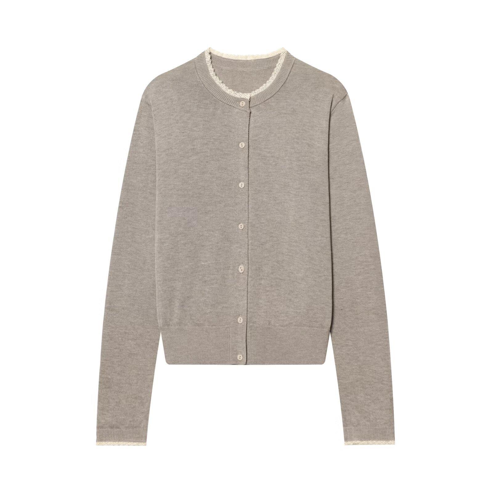 European and American style, new women s clothing, foreign style, fashionable lace trim layer knitted jacket 3920760 S серо-коричневый