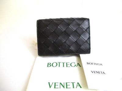 Porte-cartes de visite Intrecciato authentique en cuir de veau noir #a792 Rénové