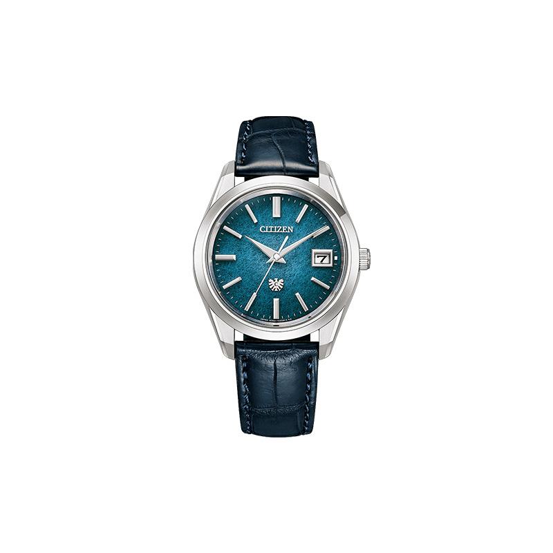 Citizen Date Display 100 Meters Waterproof Limited Edition Solar Quartz Genuine Leather Strap Men's Watch Blue Dial AQ4100-14L