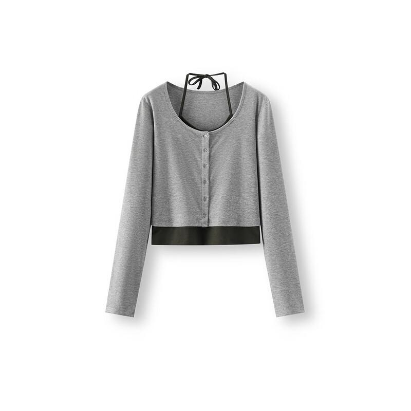 Semir Women's Halter Neck Faux Two-Piece Knit T-Shirt