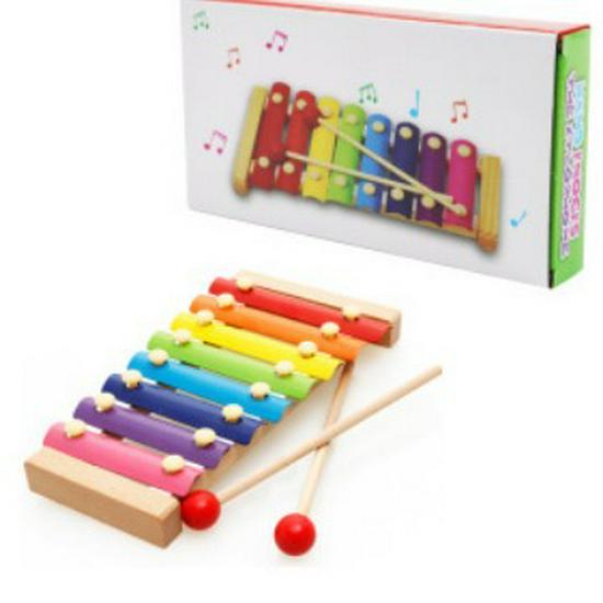 Rainbow Wooden Eight-Tone Xylophone & Tower Wiggle Worm Toy Set for Kids