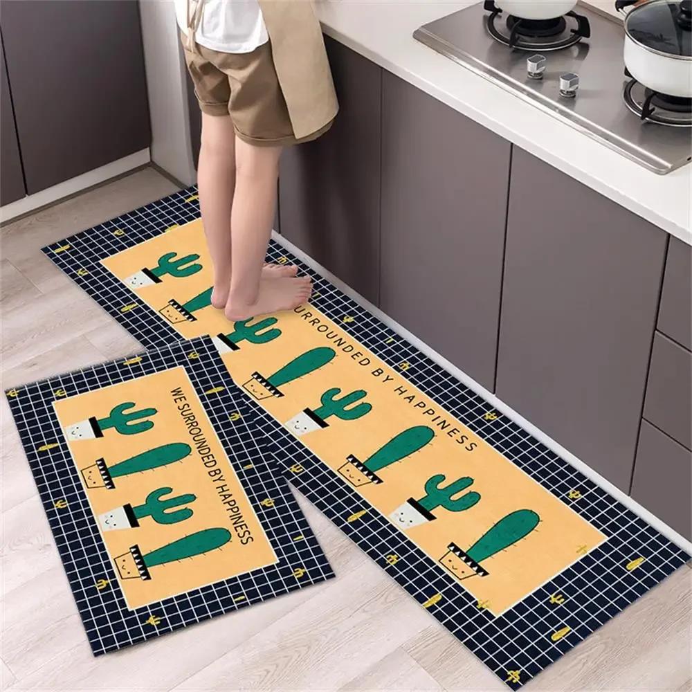 Cute Cat 'Happy Every Day' Kitchen Mat Non-Slip Machine Washable Rug Set for Home Decor Anti-Fatigue Floor Mats