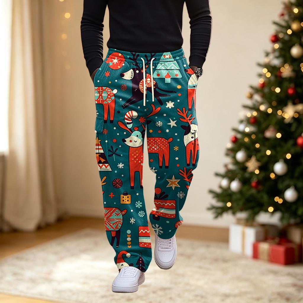 Men's Casual Pants with Christmas Print, Loose Fit Comfortable Streetwear for Holiday Parties