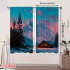 2D Flat   [2D Printed Curtains]   2pcs   winterChristmas   Snow Mountain Cabin and Pine Sunset Design   Polyester   Perfect for Living