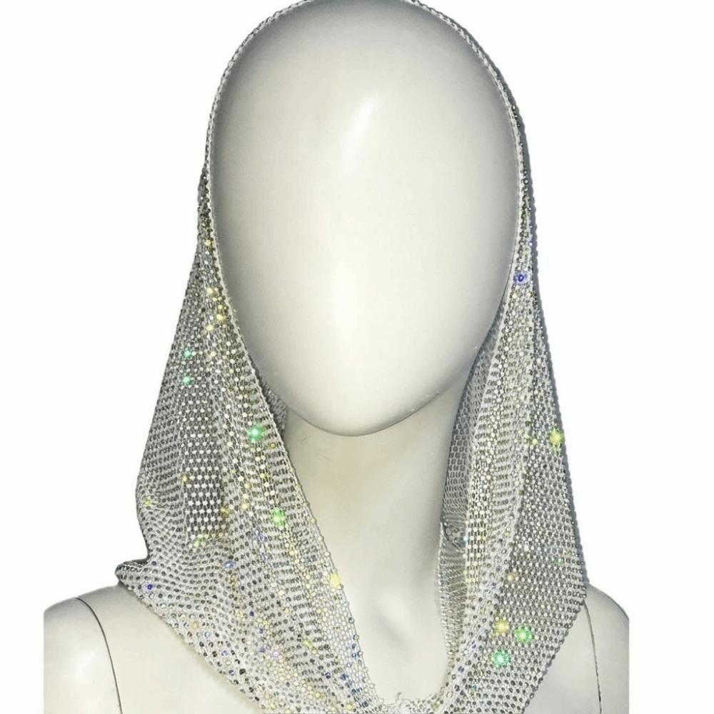Shiny Rhinestone Rhinestone Mesh Hood Sheer Mesh Beach Hat Gothic Hat  Women Headwear Accessories белый