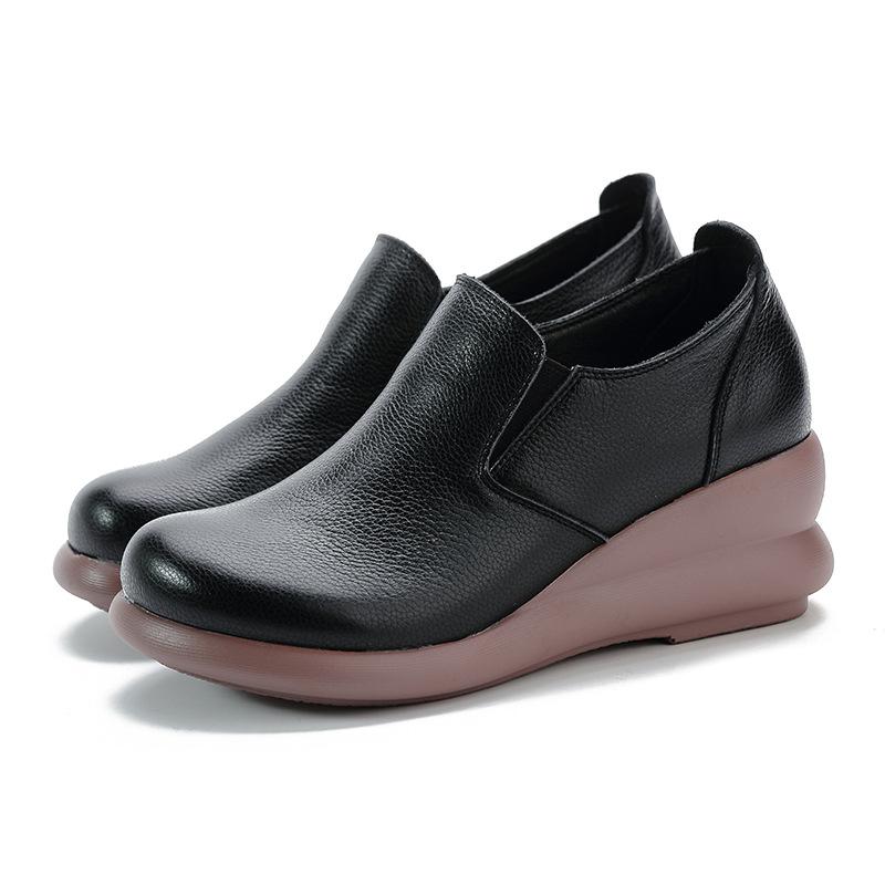 Autumn Top Layer Cowhide Sponge Sole Comfortable Women's Shoes Casual Leather Comfortable Women's Singles Shoes Middle-aged Mother's Shoes