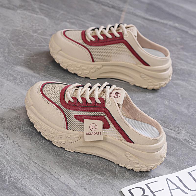 

Thick-soled half-drag mesh dad shoes for women 2025 new summer heel-free sports and leisure shoes versatile breathable mesh shoes 40 красный