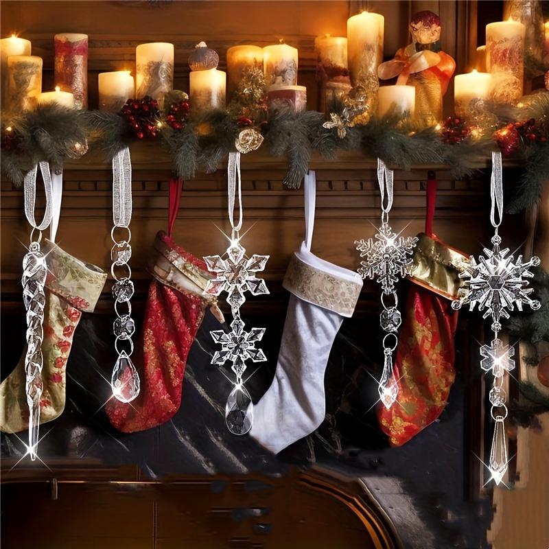 3/5/20pcs Contemporary Acrylic Snowflake and Icicle Ornament Set - Translucent Christmas Tree Decorations for Holiday