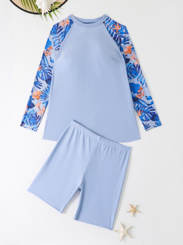 2024 Women's Plus Size Long-Sleeve Split Tankini Surf Swimsuit