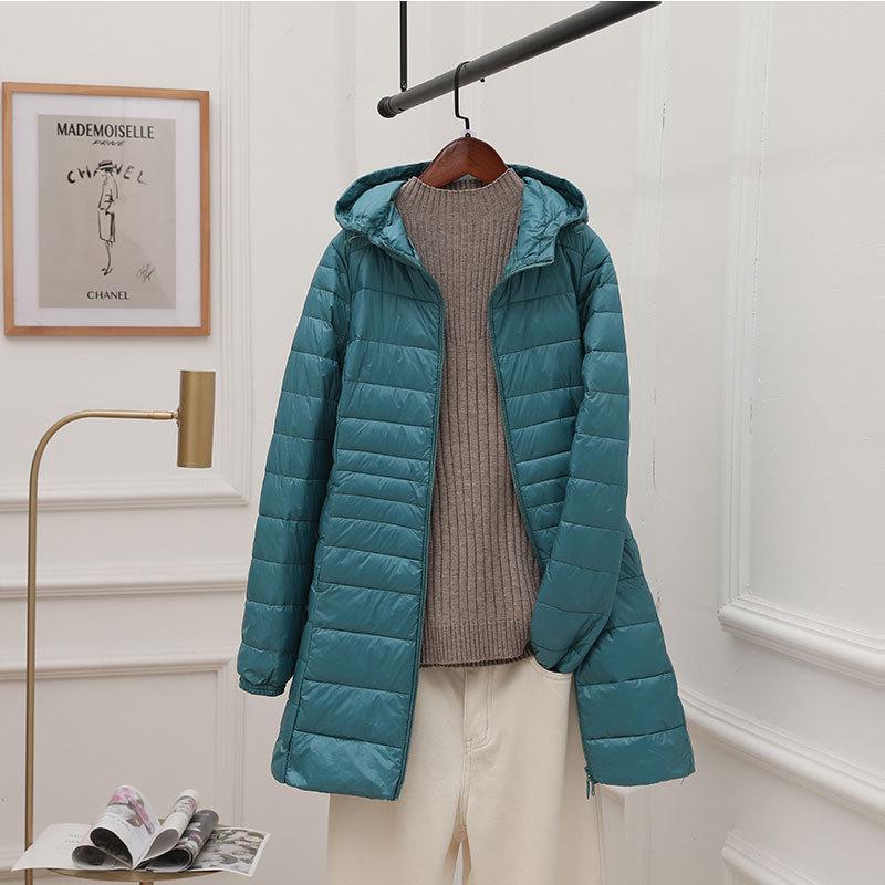 Women's Mid-Length Hooded Lightweight Down Jacket - Slimming Thin Plus Size Coat for Autumn/Winter 2023