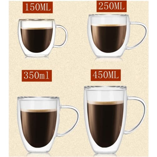 COLOCUP Double-Walled Glasses, Double-Walled, Heat-Resistant Cups, Insulated for Hot or Cold Drinks, Tumblers with Handles, Set of 2 (150ml)