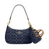 Coach Rowan 9 Logo Stoff und Leder Mini-Geldbörse Damen Geldbörse Indigo CDB20-IMTYV