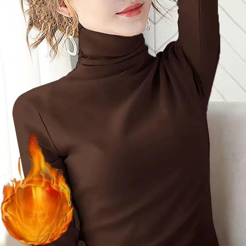 A Base Layer for Women, Paired with A Fleece Slim-fit Solid Color Semi-high-neck Long-sleeved Shirt for Autumn and Winter, Is A Versatile Top