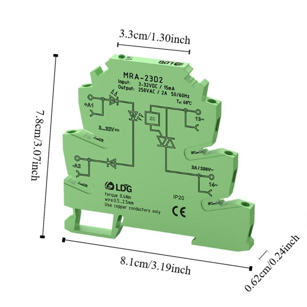 MRA-23D2 Relay 3-32VDC Input 6.2mm Ultra Thin DIN Rail Relay 250VAC 2A Output Solid State Relay Module DIN Rail Mount
