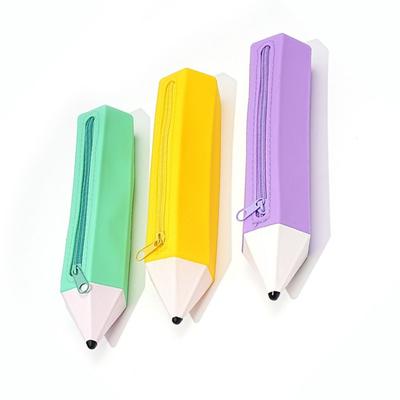 New Silicone Pencil Case Pencil Shape Convenient Carry Zipper Bag Easy To Clean Soft Stationery Bag