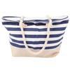 Women Canvas Shoulder Bag Stripes Printing Large Capacity Beach Bag for Shopping Traveling Navy Blue Free Size