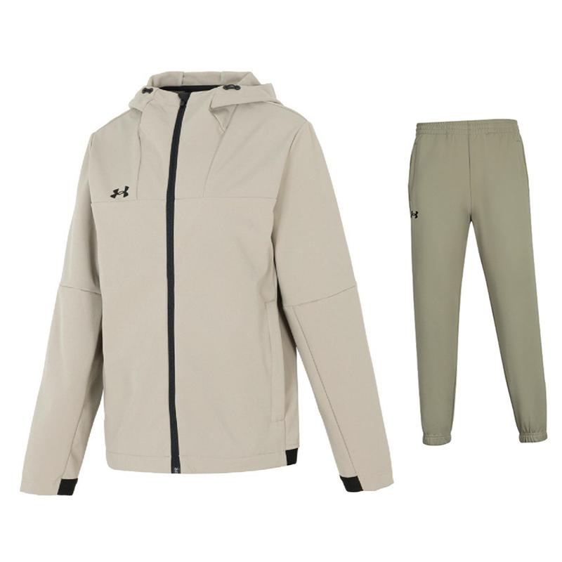 

Under Armour Solid Color Logo Fleece Jacket Comfortable Knitted Long Pants Casual Sports Suit Men suit Brown 24600408-203+24600705-203 M