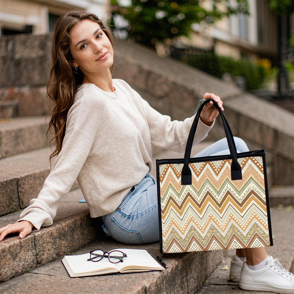 Bohemian Geometric Print Large Casual Tote Bag for Daily Shopping Travel