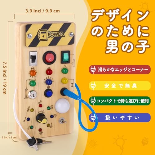 Montessori Wooden Toddler/Baby Busy Board with 8 LED Light Switches, Sensory Toy, Travel Toy for Babies and Toddlers Ages 1+