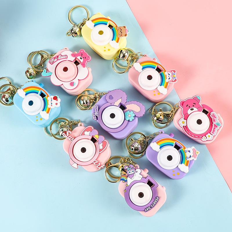Little Rabbit Projector Light-Up Keychain: Cartoon Couple Bag Charm & Pendant Gift.