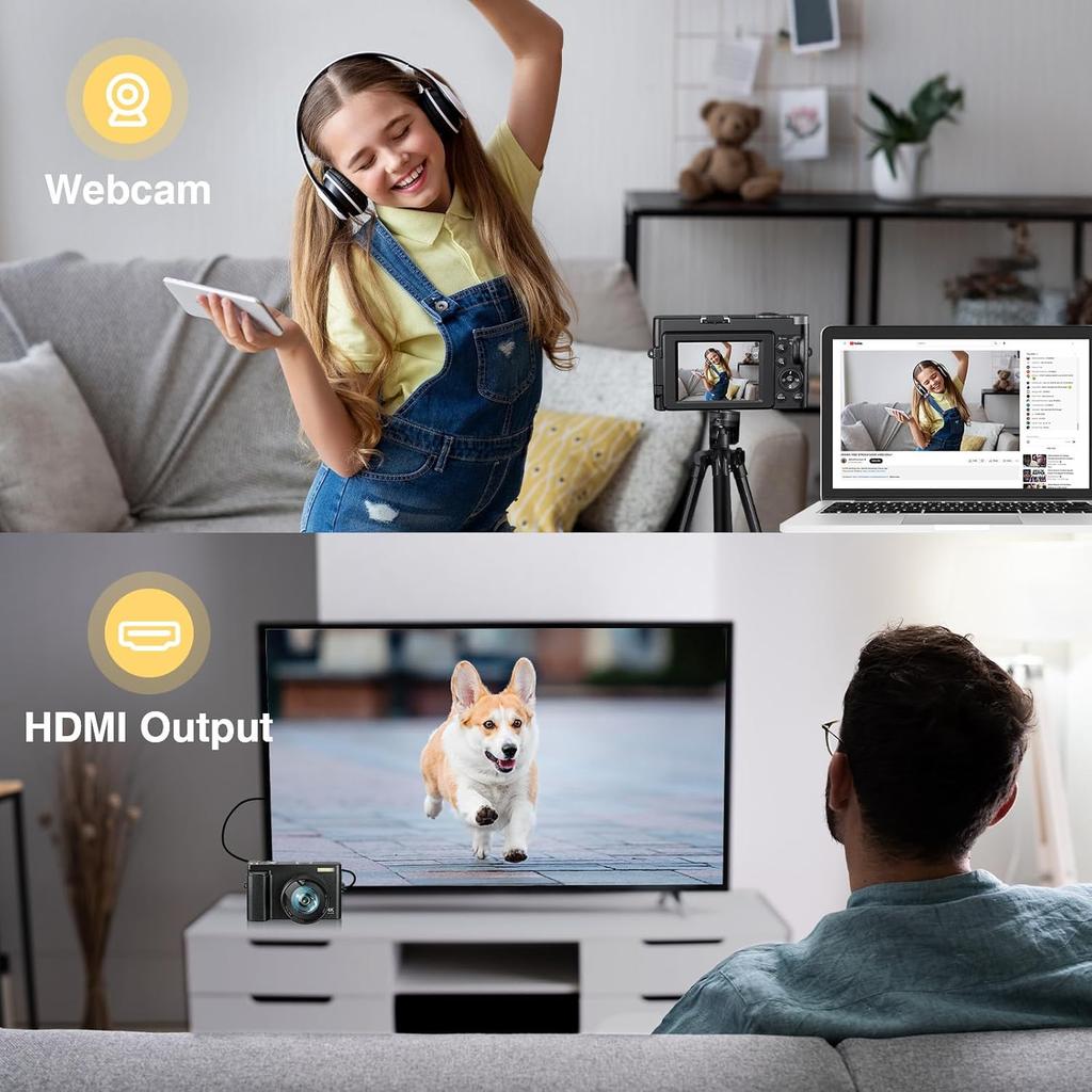 Upgrade 4K Digital Camera for Photography 48MP with 3'' 180° Flip Screen 16X Zoom Autofocus Vlogging Camera for YouTube, Compact Point and Shoot