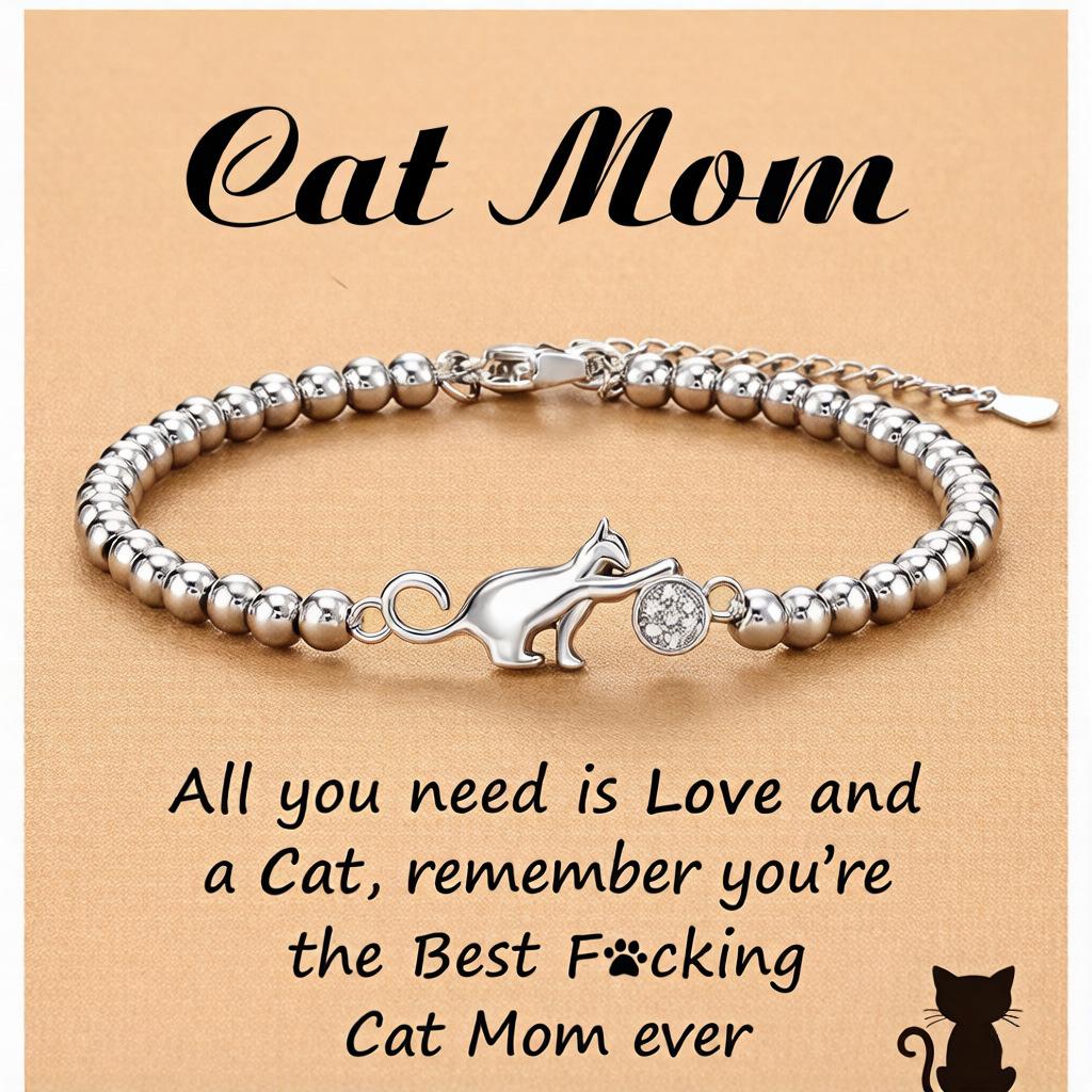 4mm Silver Bead Chain Bracelet Zircon Inlaid Kitten Play Ladies Bracelet Silver Bead Inlaid Diamond Kitten Bracelet