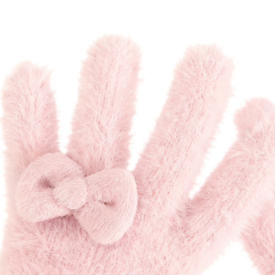 Dámské chlupaté termální rukavice Nadýchané silné rukavice s plnými prsty s mašličkami Zimní plyšové rukavice do chladného počasí na sport, řízení, vánoční dárky