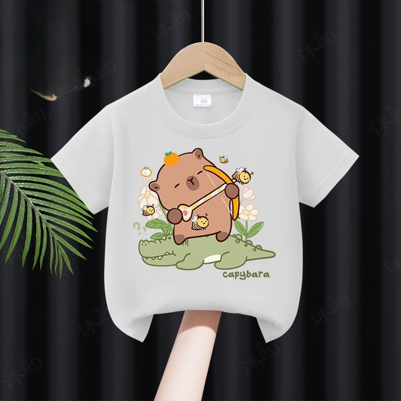 Kids Summer TShirts ShortSleeved Cartoon Print Pure Polyester Fashionable And Stylish Childrens Clothing