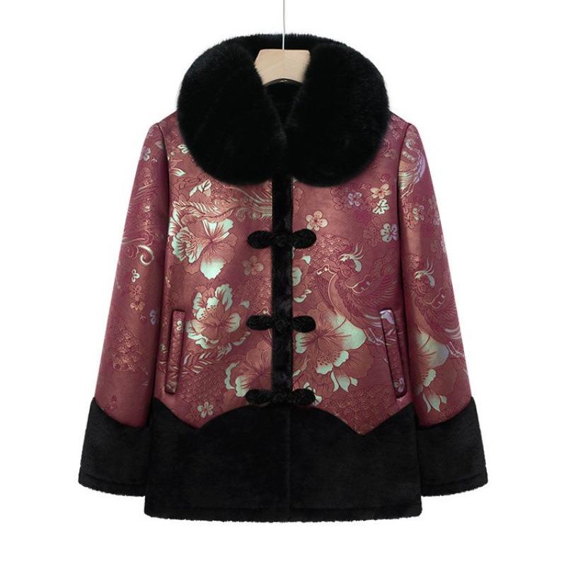 Warm fur collar coat, winter plush thickened coat, women's clothes