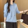 Hooded drawstring design knitted sweater women's autumn new pullover long sleeve simple wind sweater