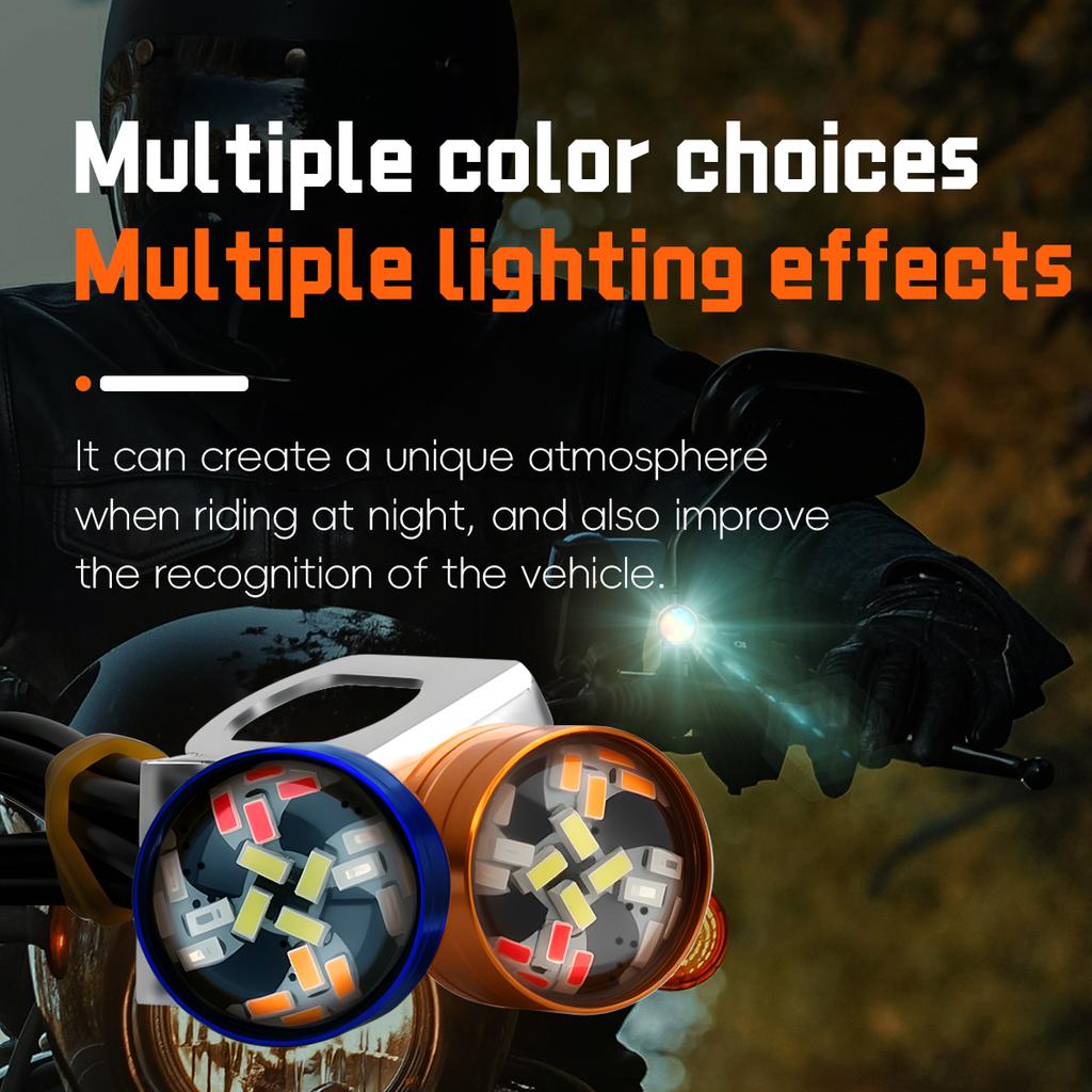 2PCS Motorcycle LED Strobe Light Super Bright Spotlight Headlight RGB Color Warning Turn Signal Auxiliary Motorcycle Accessories