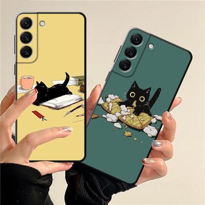 Silikon Rückseite Schwarz Hülle für Samsung Galaxy S8 S9 S7 S21 Plus S10 S23 Ultra 5g S10e S22 S20 Fe Katze Cartoon Niedliche Hülle