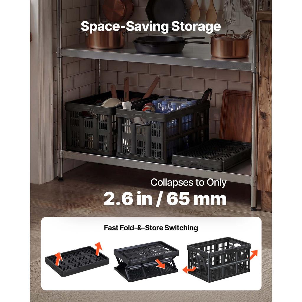 SucceBuy 45L Plastic Opvouwbare Opbergbakken 3 Pakken Houden 15 kg Per Bak Opvouwbaar met Handvatten Ruimtebesparend voor Huis Organiseren
