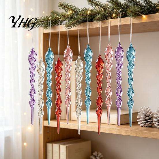Elegant Christmas Home Decorations 12Pcs Colorful Spiral Icicle Ornaments, Acrylic Twisted Ice Bar Hanging Decor Durable Transparent Crafts for Tree,