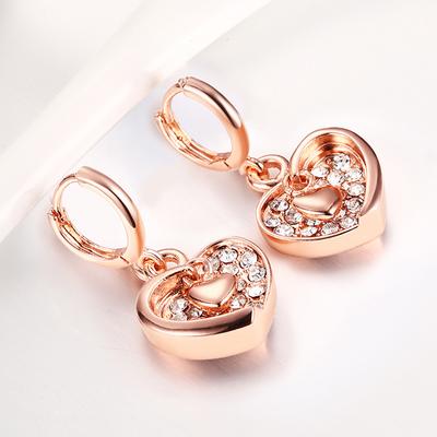 925 Silver Heart Aaa Zircon Rose Gold Drop Earring For Women Wedding Jewelry Gifts