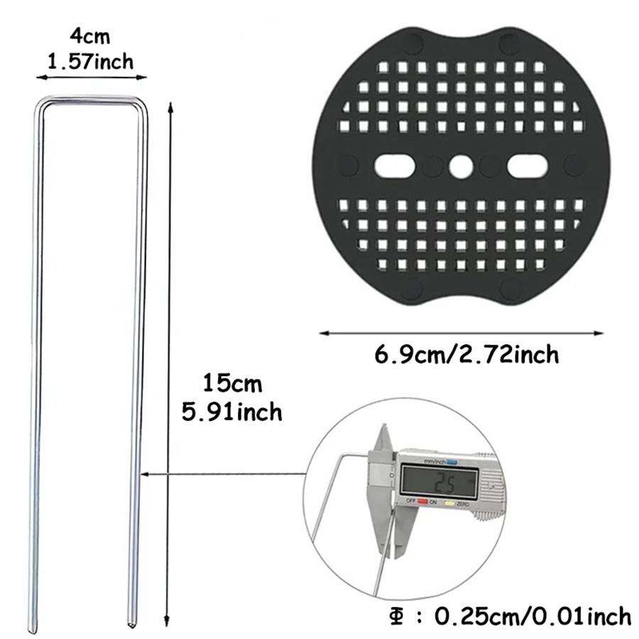 20Pcs U-Shaped Garden Stakes & 20Pcs 3-Hole Washers Turf Nails for Securing Weed Tents & Lawn Turf Outdoor Landscaping Anchors
