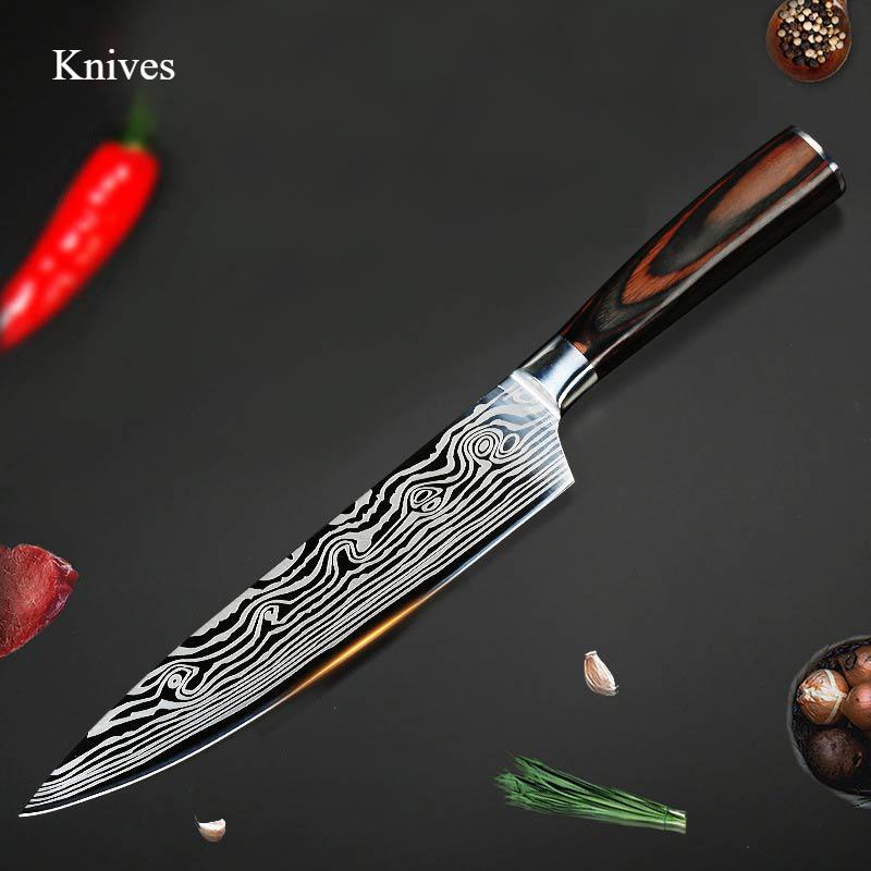 1PC,Chef's Knife Japanese Knife Bread Knife Slicing Knife Fruit Knife Colored Wood Handle  Kitchen Set Knife