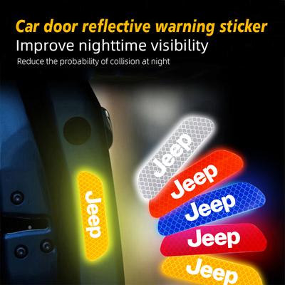 4Pcs Car Door Sticker Safety Warning Reflective Mark For Grand Cherokee Wrangler JK Gladiator Compass Renegade Patriot