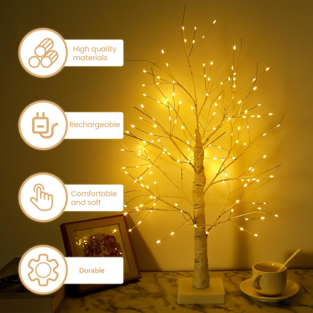 LED Birch Tree Light 144 LED Artificial Tree Lamp with Timer 24inch USB/Battery Operated Tabletop Birch Tree Light Decorative