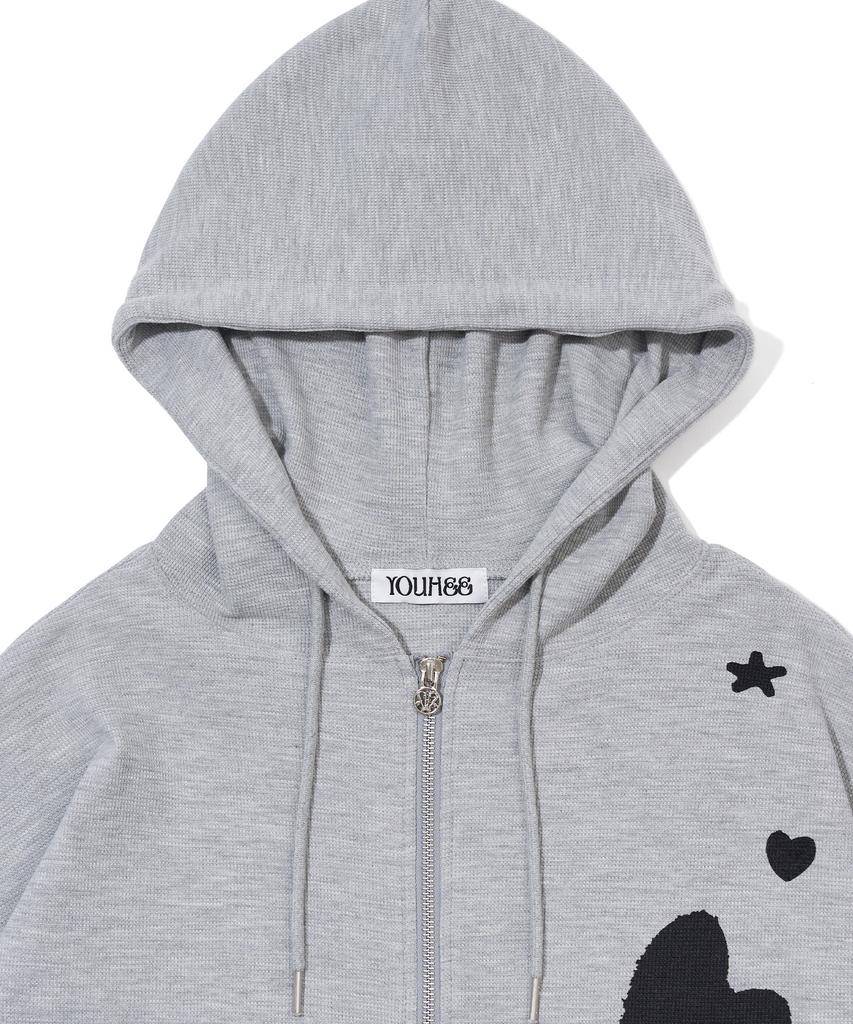 Youhee [3Colors] Graphic Waffle Hood Zip-Up