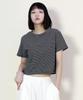Deumakeu Loose Fit Pinstripe Crop Short Sleeve T-Shirt Black