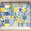1 Piece, Lemon and Tile-themed Background Photography, Blue and Yellow Tile Splicing, Party Background Decoration for a Birthday