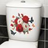 Hand Painted Red and White Roses with Flying Butterflies Toilet Seat Sticker Bathroom Decor Self-Adhesive Removable Decal