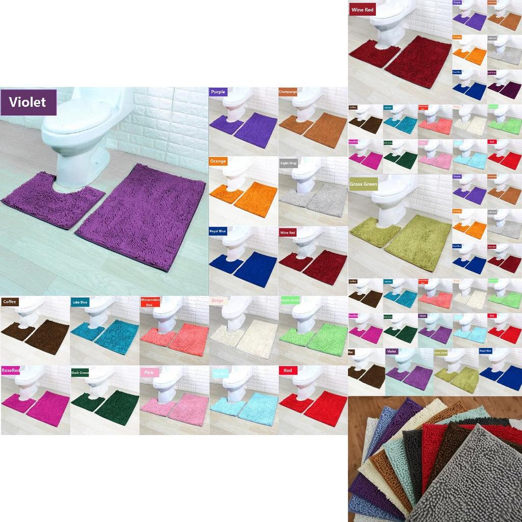 Ultra Absorbent 2 Piece Bath Mat Set Non-slip Toilet Pedestal Soft Foam Shaggy Chenille Rug